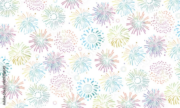 Obraz カラフルな水彩花火の背景パターン素材　模様　シームレス