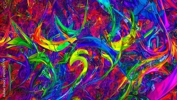 Fototapeta Abstract swirling rainbow pattern with a colorful, psychedelic fractal design