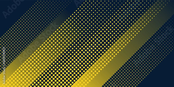 Obraz Yellow halftone on blue background. Vector dotted sparkles or halftone shine pattern texture Pop Art Style Background