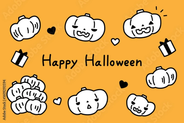 Fototapeta かわいいハロウィンのかぼちゃのイラスト お化けカボチャ ジャックオランタン