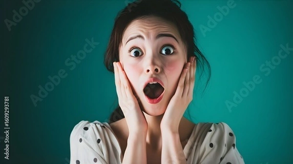 Fototapeta 一人で驚きと衝撃を表現する美しい女性四Generative AI