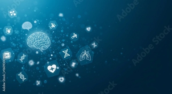 Fototapeta Glowing brain icon symbolizes ai diagnosis of neurological conditions.