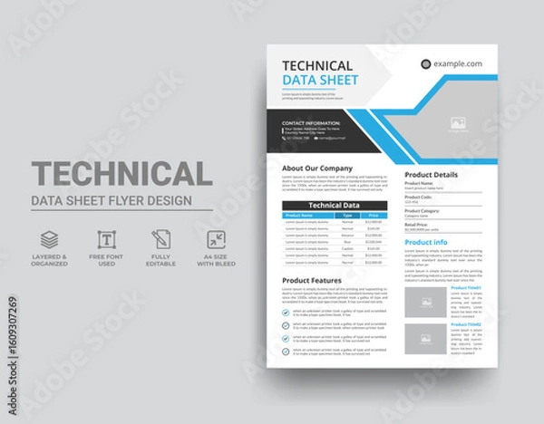 Obraz Technical Data Sheet Flyer Template Design	