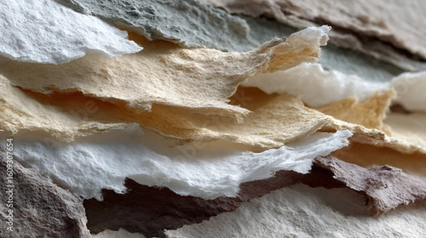 Fototapeta Textured Layers of Recycled Paper Artistic Display Studio Environment Close-Up View Sustainable Concept
