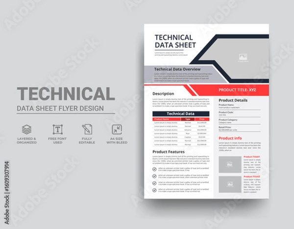 Obraz Technical Data Sheet Flyer Template Design	