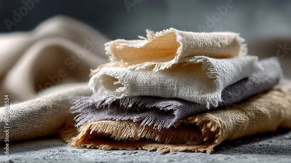 Fototapeta Textured Linen Layers Stylish Textile Display Home Decor Minimalist Environment Close-Up View Aesthetic Inspiration