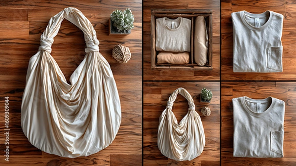 Fototapeta DIY Fashion Transformation How to Repurpose an Old T-Shirt into a Stylish Bag Home Workspace Step-by-Step Photo Guide
