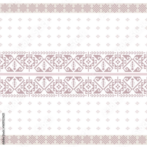 Obraz Minimalist Ethnic Pixel Textile Pattern in Soft Pastel Tones with Geometric Motifs and Cultural Elegance