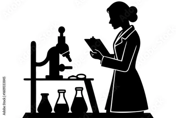 Fototapeta Scientist laboratory research microscope silhouette vector illustration