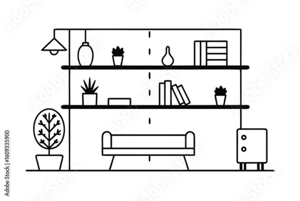 Fototapeta Stylish Living Room With Floating Shelves And Minimal Decor