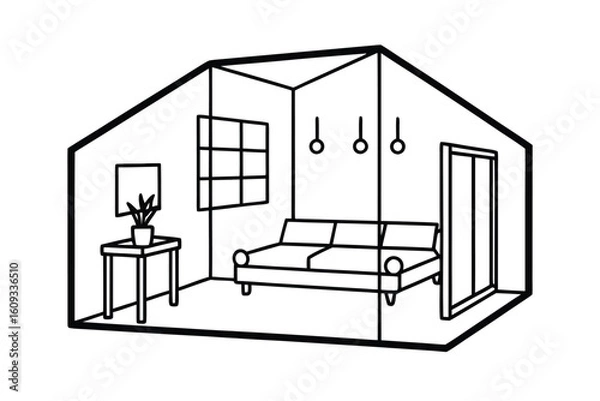 Obraz Studio Room With Bed Behind Partition And