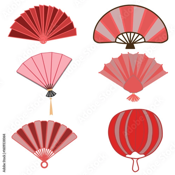 Obraz Red Asian Folding Fans and Handheld Designs 
