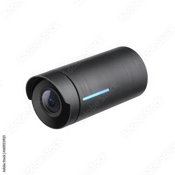 Fototapeta Modern black security camera on transparent background, security camera isolated on white.