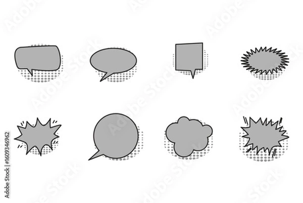 Obraz comic speech bubbles balloon set Retro empty with black halftone shadows
