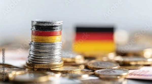 Fototapeta Stack of coins with German flag colors