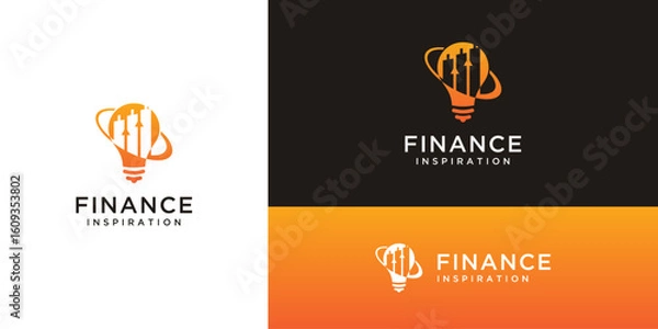 Obraz Financial strategy and intelligence logo design ideas. Vector chart silhouette in light bulb based icon template.
