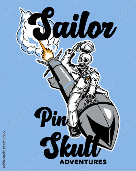 Fototapeta Sailor Pin Skull Vector Illustration