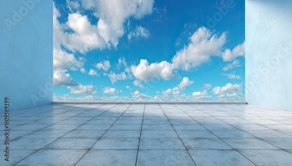 Fototapeta Empty room with sky view.  Light and airy