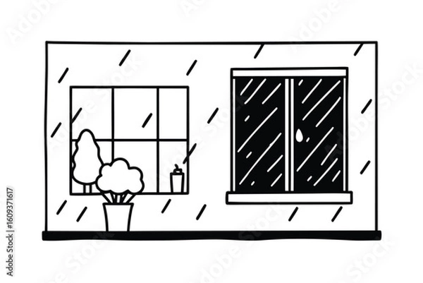 Obraz Rainy Evening Scene Through Window Cozy Interior