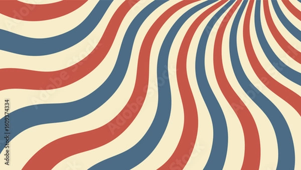 Fototapeta Abstract retro background with red, blue, and beige wavy lines creating a vintage aesthetic style	