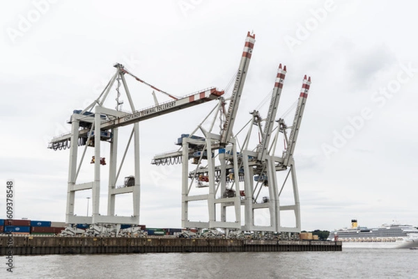 Obraz big cranes in the harbour of Hamburg Germany