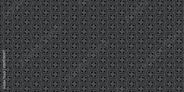 Obraz Dark Seamless Pattern with Geometric Industrial Grille Design for Backgrounds, Game UI, Sci-Fi Interfaces, Textures, and Futuristic Visual Projects
