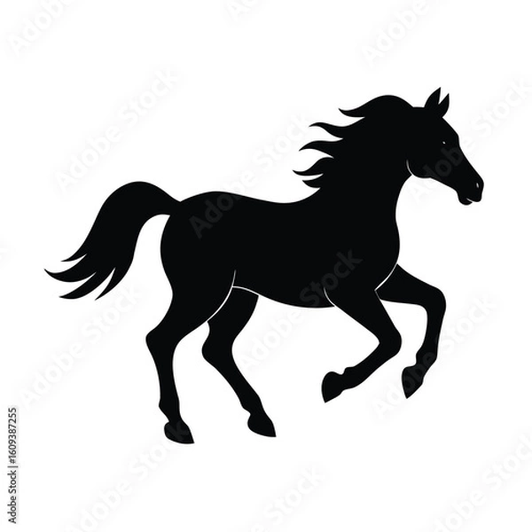 Obraz Black running horse silhouette vector.