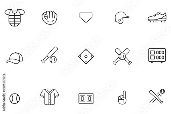 Fototapeta Baseball line icon set, sports equipment and game symbols in outline style