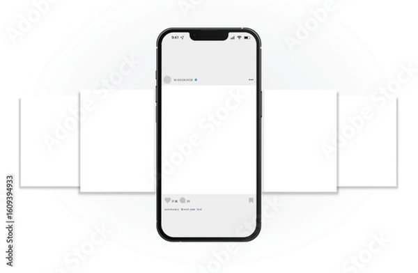 Obraz Post feed frame mockup with smartphone phone mock up template design, social media carousel post template