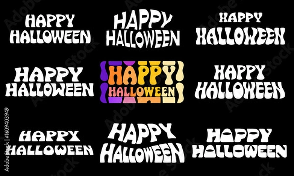 Fototapeta Collection of nine Happy Halloween typographic designs in vector format