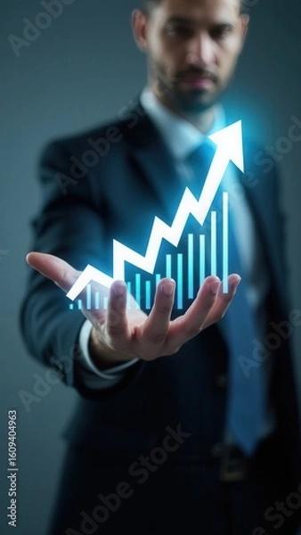 Fototapeta The 2025 new year business goals concept. Businessman touching increase arrow graph company future growth 2025. Business plan target strategy, Planning and challenge business strategy startup.