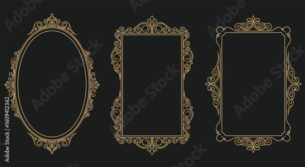 Obraz Ornate decorative golden vintage frames collection isolated on dark background antique elegant border designs