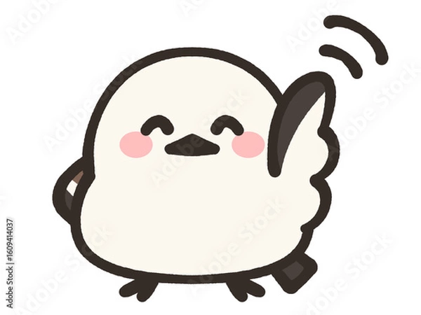 Fototapeta 手を振るゆるいシマエナガのイラスト素材