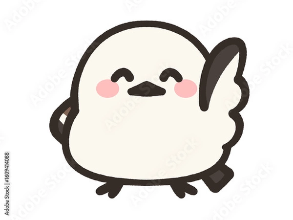 Fototapeta 手を振るゆるいシマエナガのイラスト素材