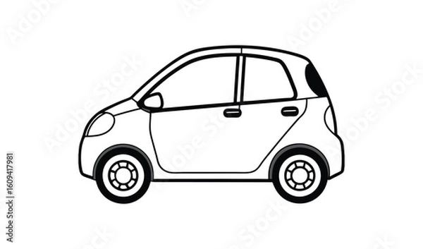 Fototapeta Simple line drawing of a small modern city car