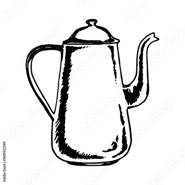 Fototapeta Hand drawn vintage teapot illustration in engraved sketch on white background. teapot illustration kitchenware vector