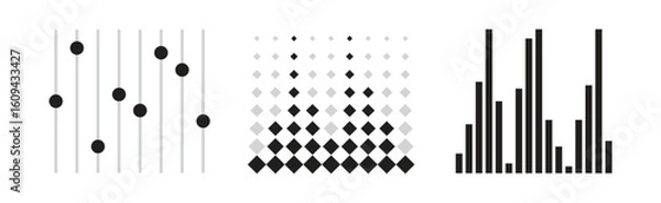 Fototapeta Set Audio equalizer black white icons flat isolated vector illustration Collection