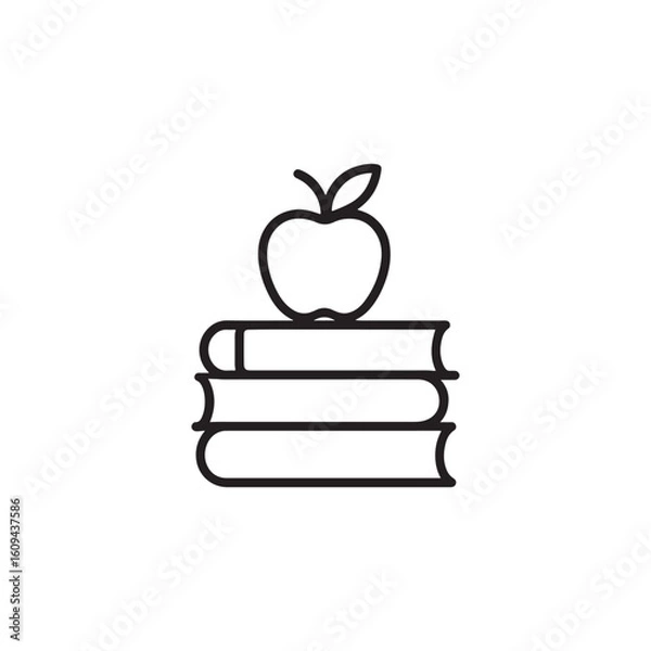 Fototapeta Simple line art icon of an apple on a stack of books