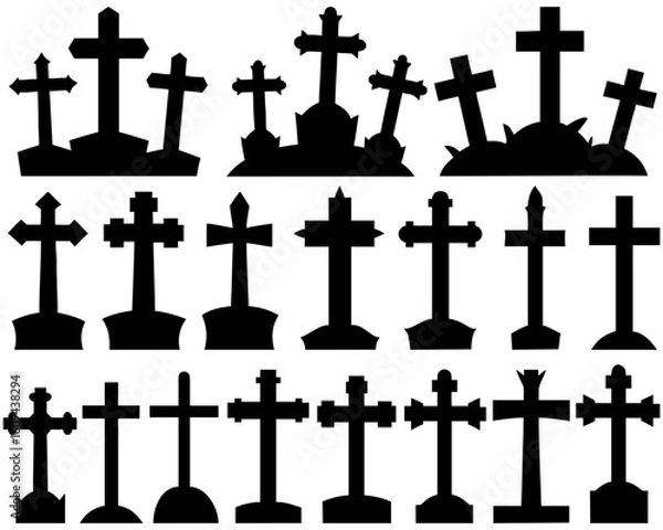 Obraz Set of black graveyard cross silhouettes for Halloween design