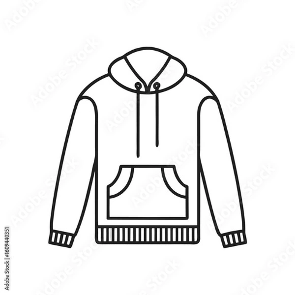 Fototapeta Black outline drawing of a hooded sweatshirt with a front pocket clothing apparel