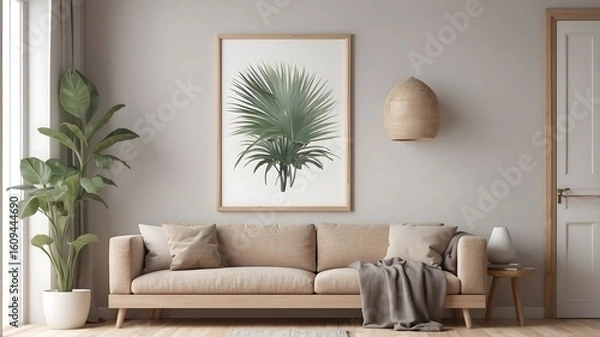 Fototapeta Minimalist interior with soft lighting, a boucle armchair, and sleek decorative accents. A balance of simplicity and elegance. 
