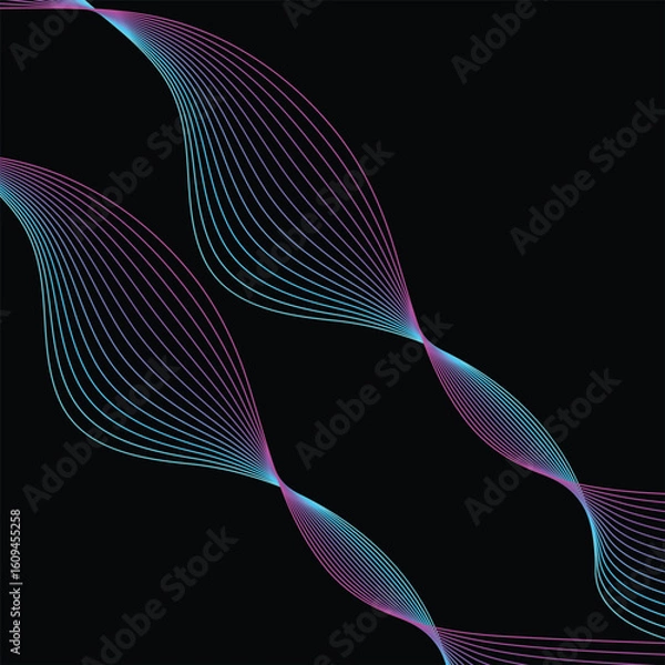 Obraz  Abstract blue and pink background with waves for banner. Web banner size. Vector black background with lines