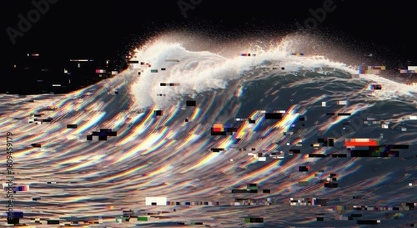 Fototapeta Wave distortion glitch effect digital art ocean