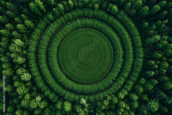 Obraz Spiral crop pattern in green field high resolution picture