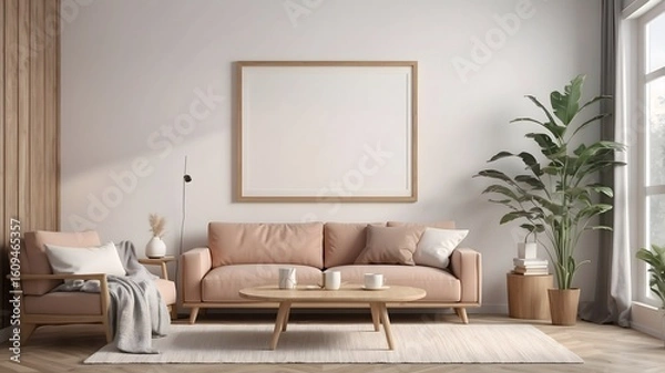 Fototapeta Mockup frame, poster empty close up in home decore design