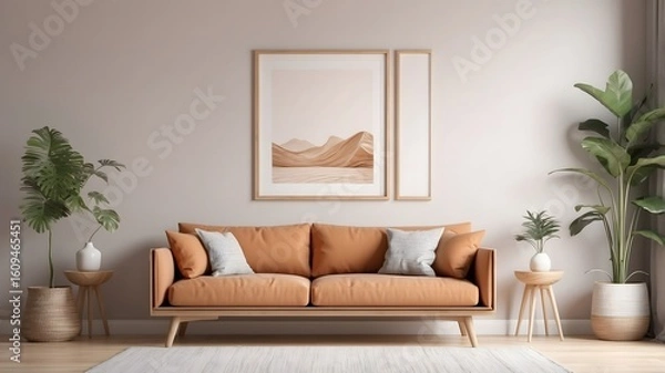 Obraz  Modern interior design. Mockup frame, poster empty close up in home design