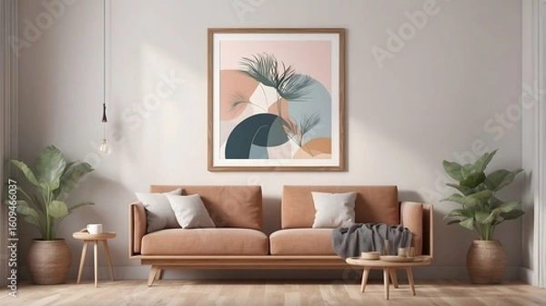 Fototapeta Mock up poster frame in Scandinavian style interior. 3D illustration stock photo