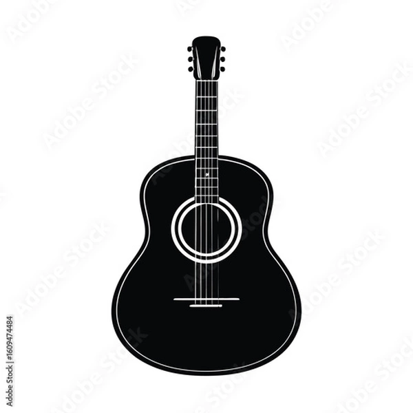 Obraz Acoustic guitar vector illustration: a classic wooden musical instrument with strings, isolated on white for a clean, crisp sound