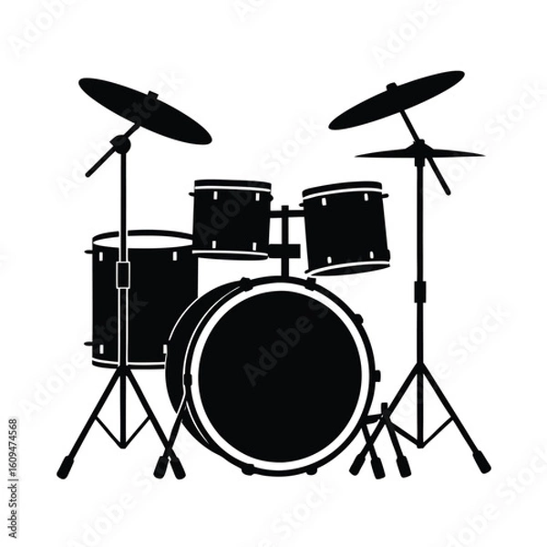 Obraz Drum kit isolated studio shot of a rock band's drum kit percussion instrument set with cymbals and a tripod, perfect for music equipment illustrations.