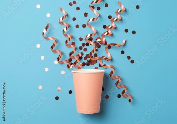 Fototapeta Party cup with confetti and streamers